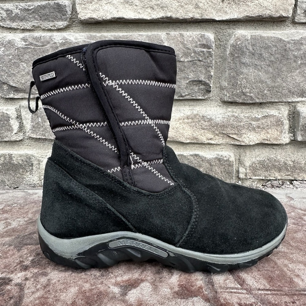 Merrell Girls Size‎ 4 Jungle Moc Quilted Winter Boots Waterproof Black Suede